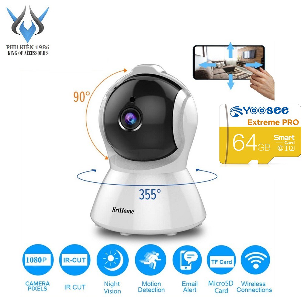 Camera IP Wifi SriHome SH025 2MP FullHD 1080P, xoay 355 độ (Trắng) - 4 phân loại tùy chọn - Phụ Kiện 1986