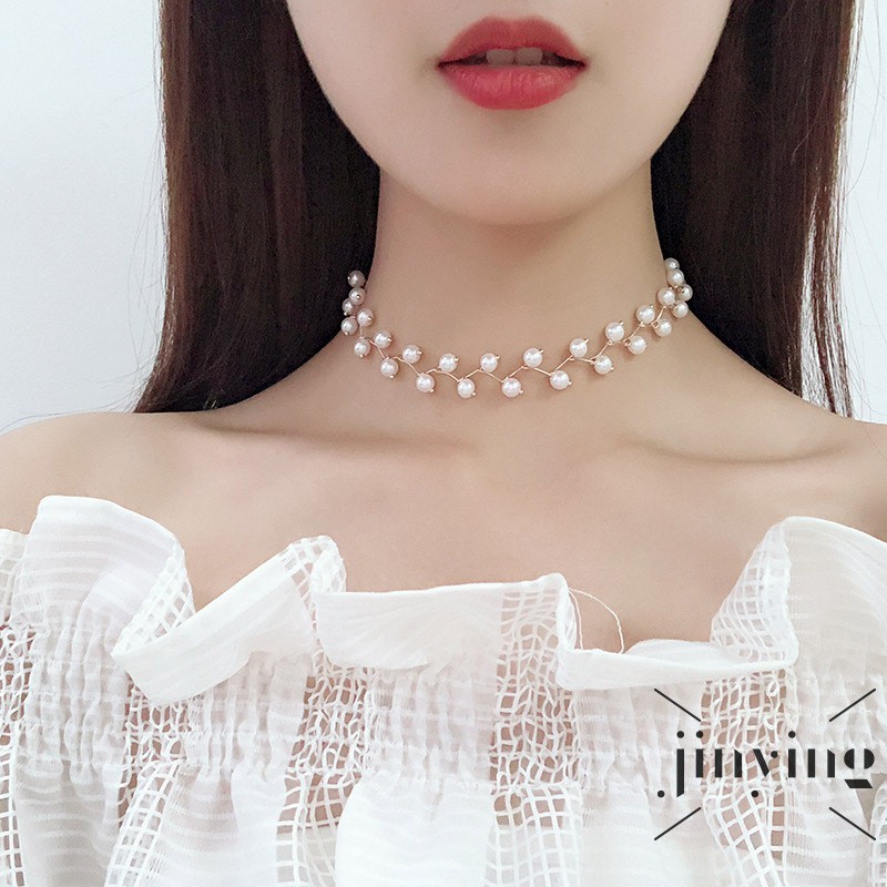 Vòng cổ choker GETNOIVAS đính hạt ngọc trai giả sang trọng cho cô dâu/ đám cưới
