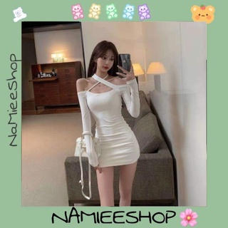 Đầm body nỉ phối dây chéo tay dài hothit
