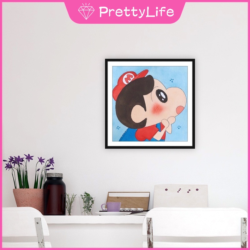 Bộ Tranh Đính Đá 5D Hạt Acrylic Tự Làm 30x30cm Hình Cậu Bé Bút Chì Shin-Chan Trang Trí Tường