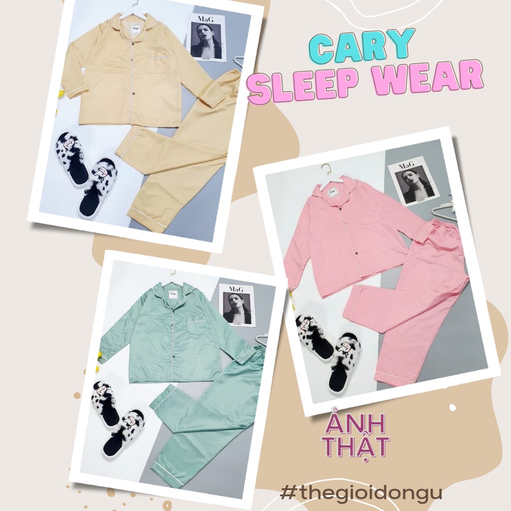 Bộ ngủ pijama nữ dáng dài tay chất lụa phi mặc thu đông siêu xinh CARY | BigBuy360 - bigbuy360.vn