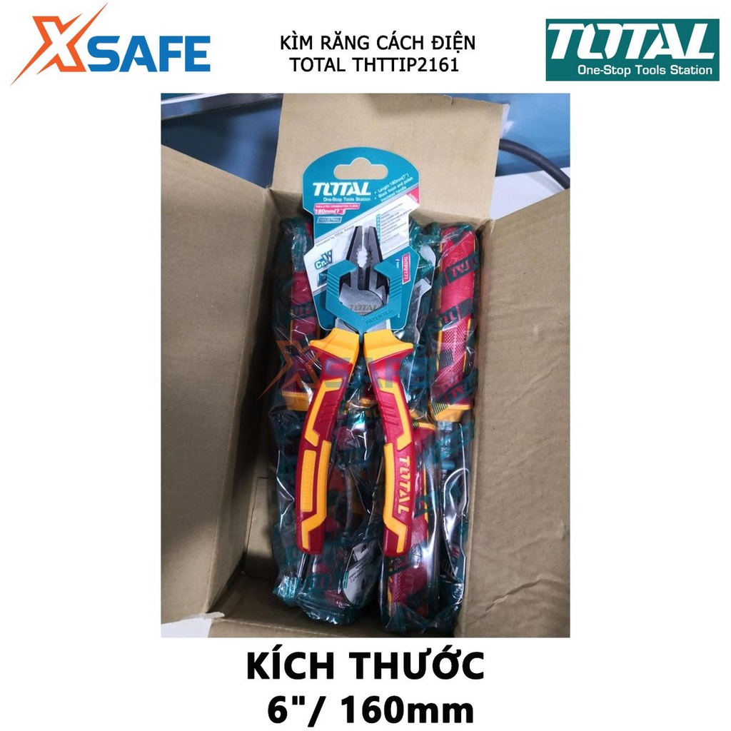 Kìm răng cách điện TOTAL THTIP2161 | kềm cách điện Kích thước 6&quot;/ 160mm, Đầu kềm được mạ đen và đánh bóng