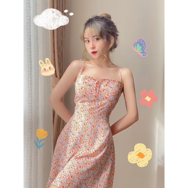 Váy hai dây hoa nhí cam rút dây ngực Mandarine dress | BigBuy360 - bigbuy360.vn