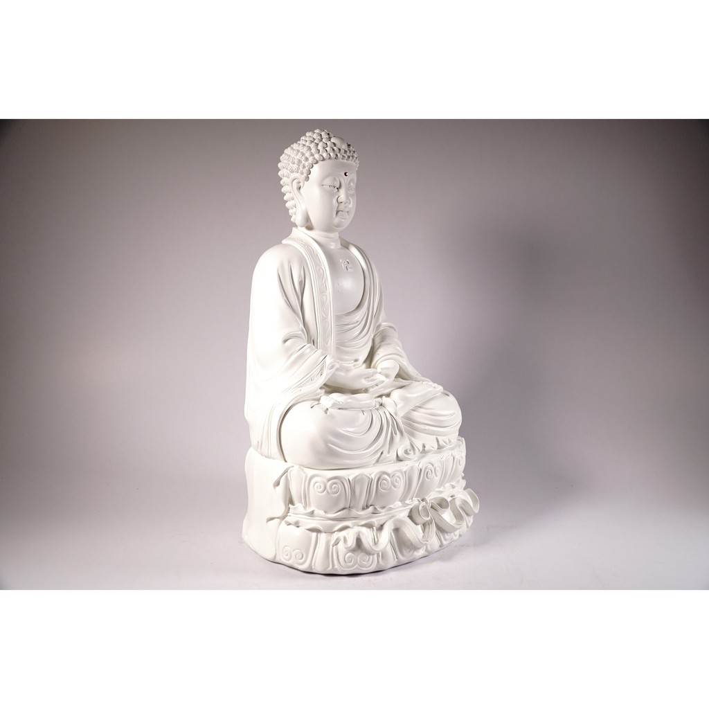 Tượng phật A Di Đà nguyên khối ngồi tòa sen trắng ngà - Cao 30cm