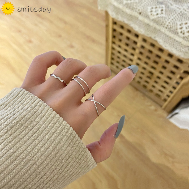 Bộ Nhẫn Màu Bạc Có Thể Điều Chỉnh Kích Thước Thời Trang Cho Nữ