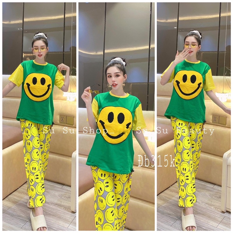 Set mặt cười to tay phối quần suông xinh xắn