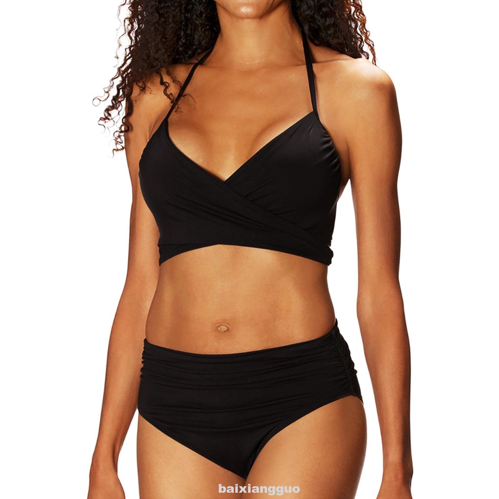 Bộ Bikini 2 Mảnh Màu Trơn Lưng Cao Phối Dây Rút Thời Trang Mùa Hè Cho Nữ | BigBuy360 - bigbuy360.vn