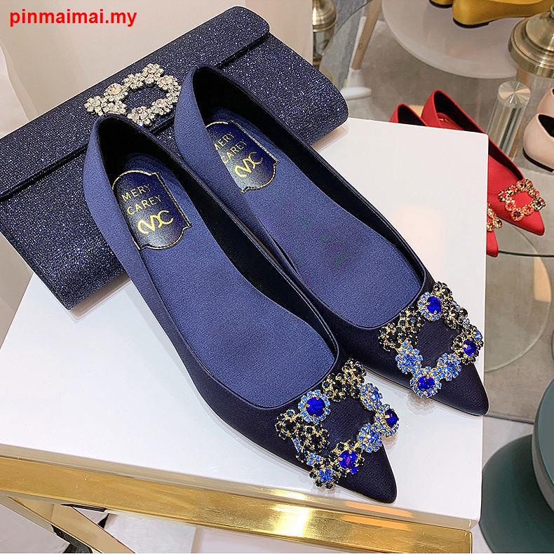 ❐✣▽Giày búp bê mũi nhọn đế mềm đính đá thời trang xuân thu 2020 cho nữ