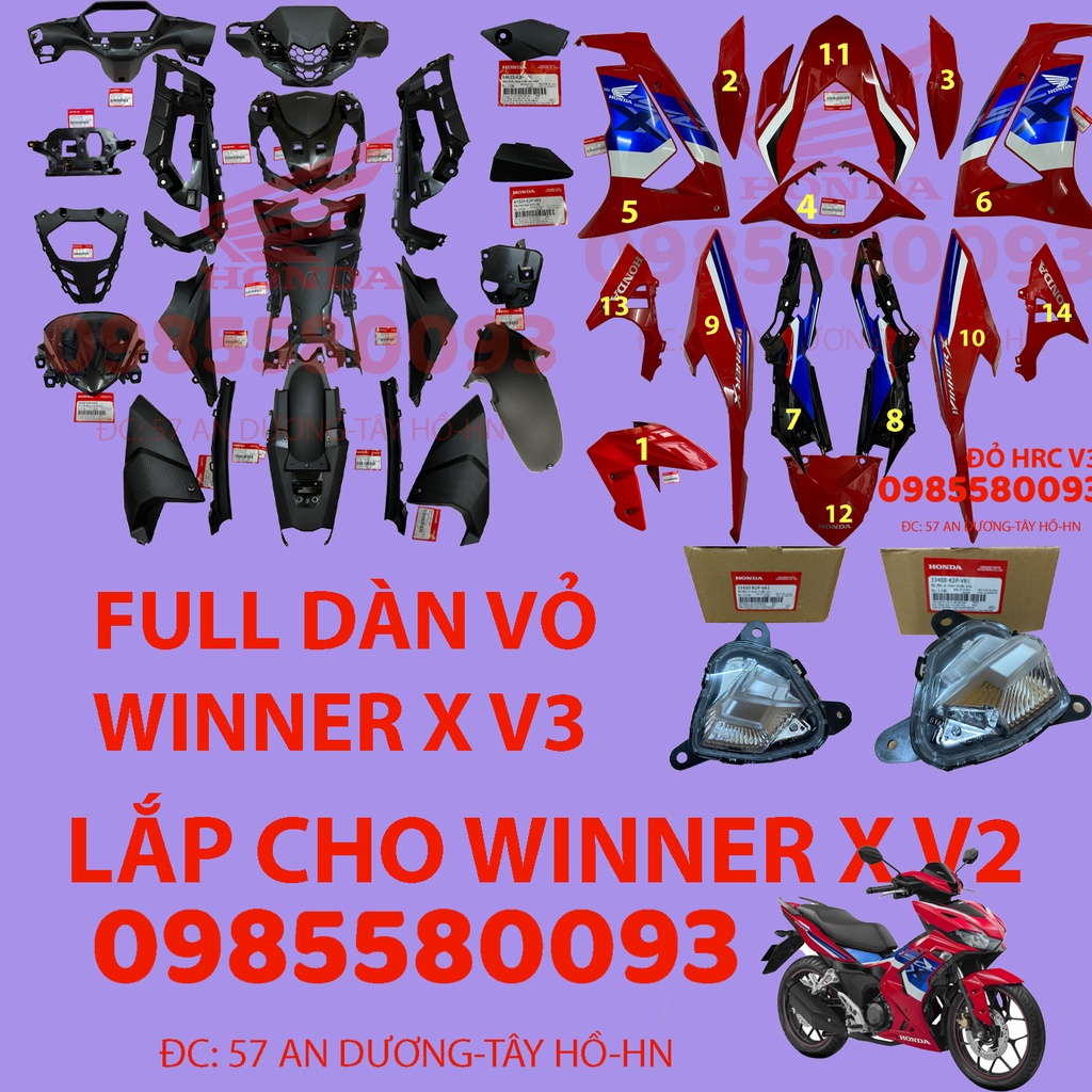 DÀN ÁO WINNER X V3 2022, MÀU ĐỎ HRC CHÍNH HÃNG HONDA