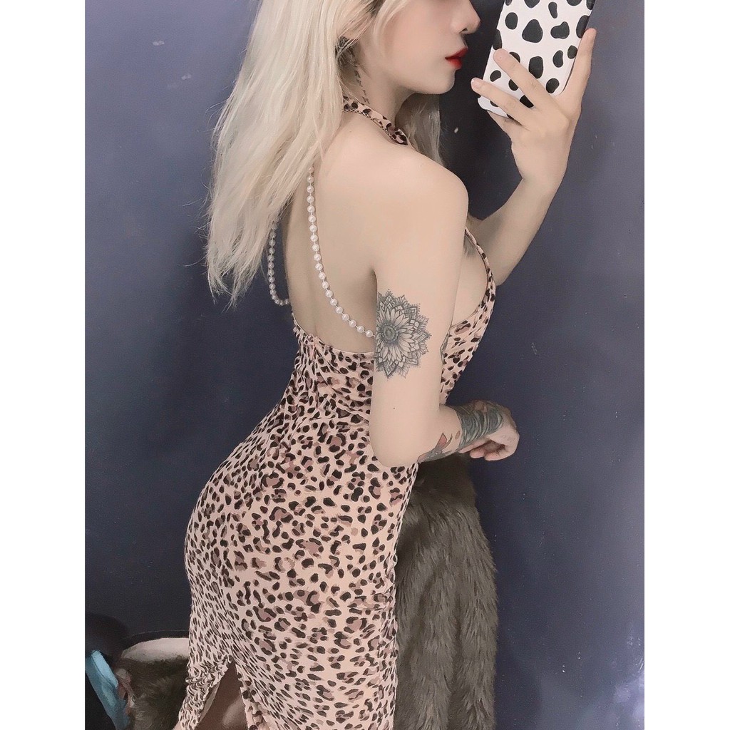 Đầm yếm họa tiết hót hit phối dây hạt ngọc siêu xinh sexy tôn dáng xinh ảnh thật hot đủ mau free size