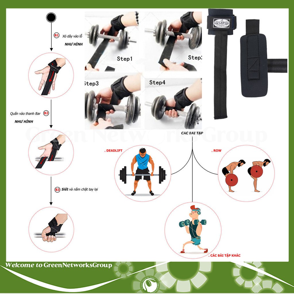 Dây Đai Quấn Cổ Tay Kéo Lưng Nâng Tạ Tập Gym Lâm Sport Greennetworks