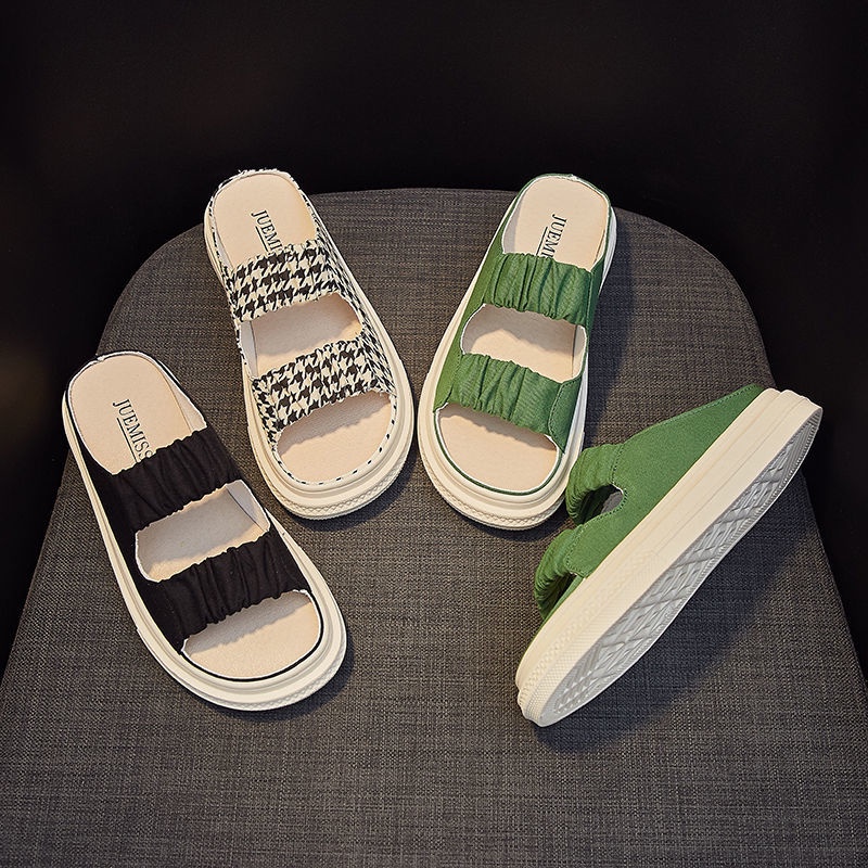 Dép Sandal Đế Mềm Dày Dặn Chất Liệu Canvas Co Giãn Thời Trang Mùa Hè Cho Nữ 2022