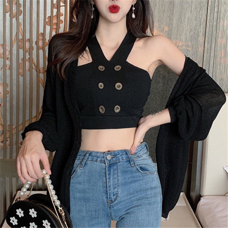 Áo Dệt Kim Hai Dây Sát Nách Lưng Cao Thời Trang Mùa Hè Cho Nữ