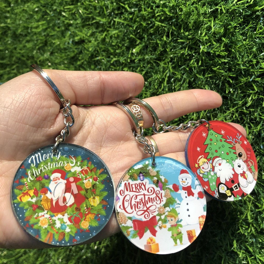 Móc khóa chất liệu mica in hình 2 mặt theo yêu cầu - Chủ đề Giáng sinh - Ông già Noel