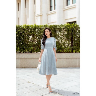 Lalya_413_váy kẻ ô liti nơ tay-xanh