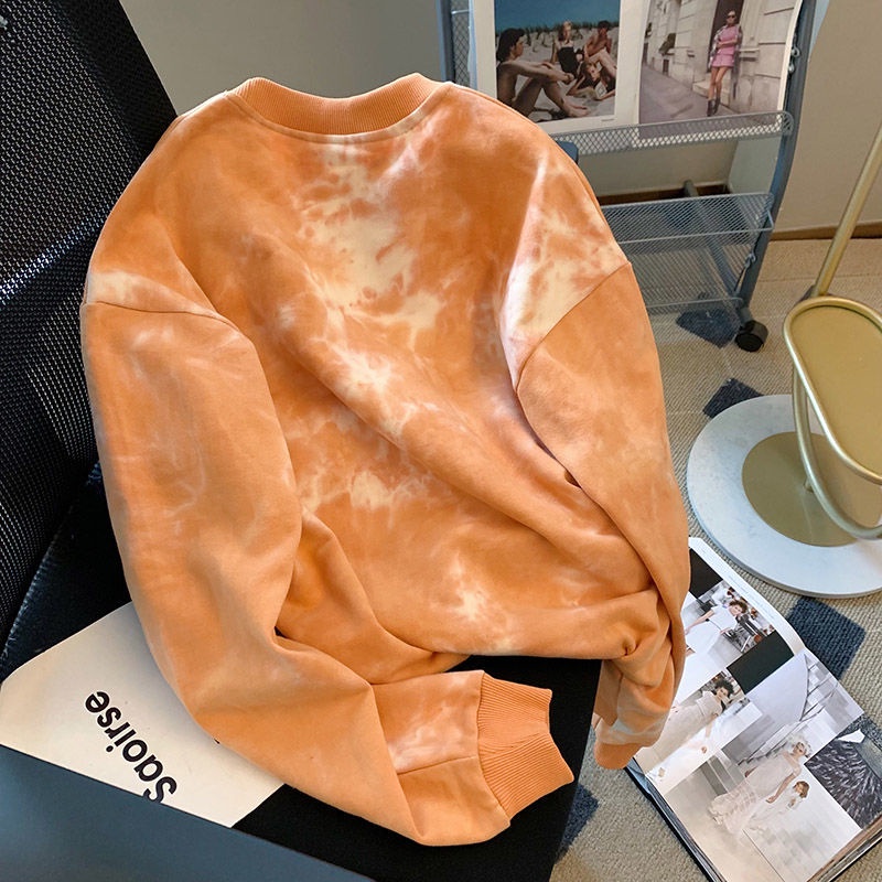 Áo Sweater Mỏng Cổ Tròn In Họa Tiết Màu Nhuộm Thời Trang Thu Đông Cá Tính