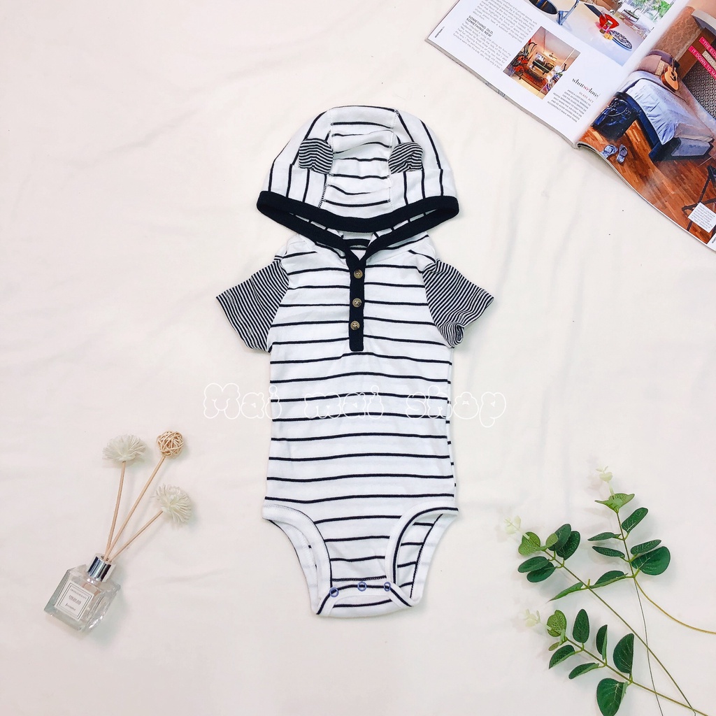 Body chip cộc tay cotton có mũ cho bé trai 0-24tháng -Bodysuit, bộ đồ liền thân chất cotton mỏng vừa