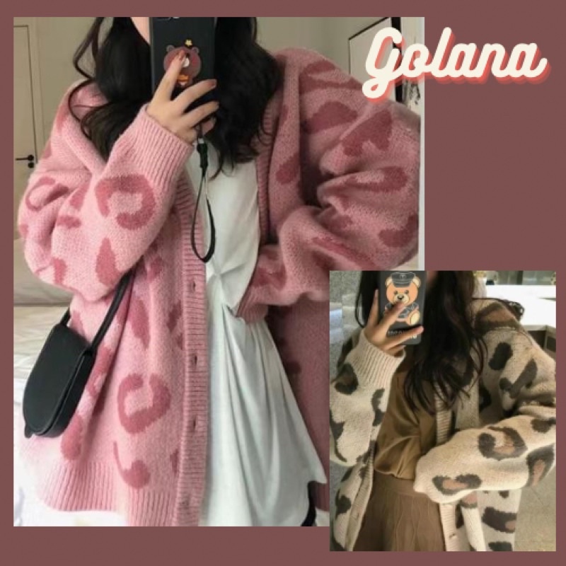 Áo khoác cardigan len họa tiết da báo dáng dài 3 màu ( có bigsize)