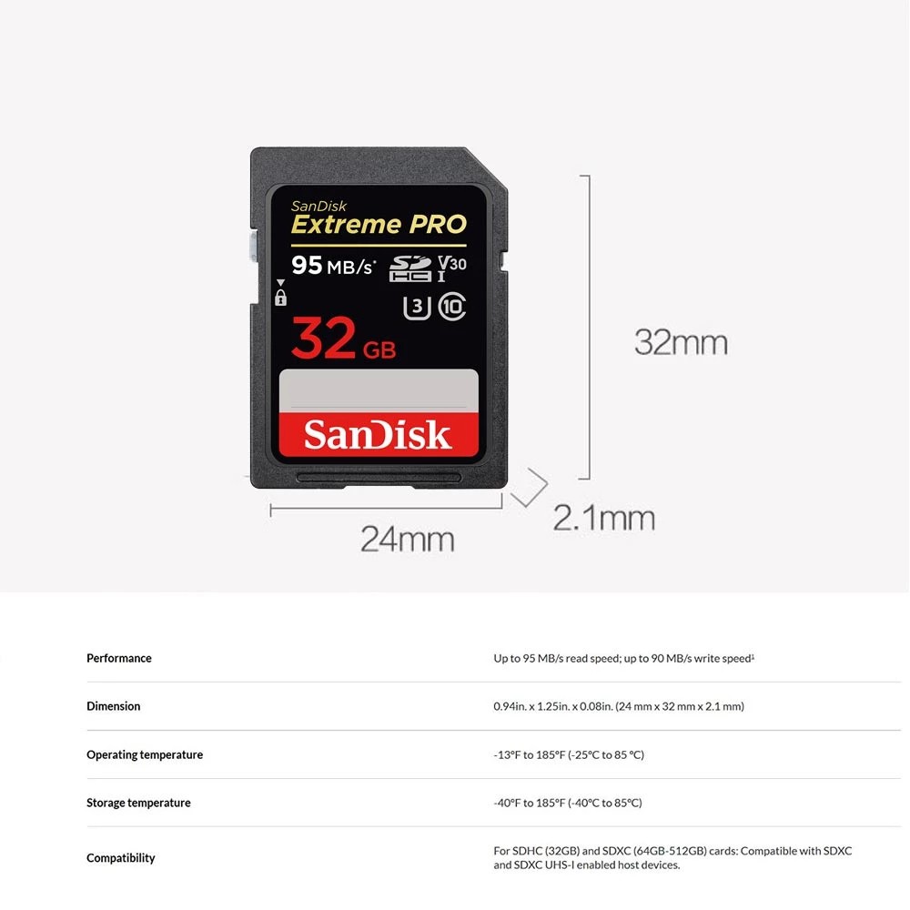 Thẻ Nhớ Sandisk Sdhc Extreme Pro 32gb / 64gb / 128gb 95mb / S Extreme Pro 95mbps