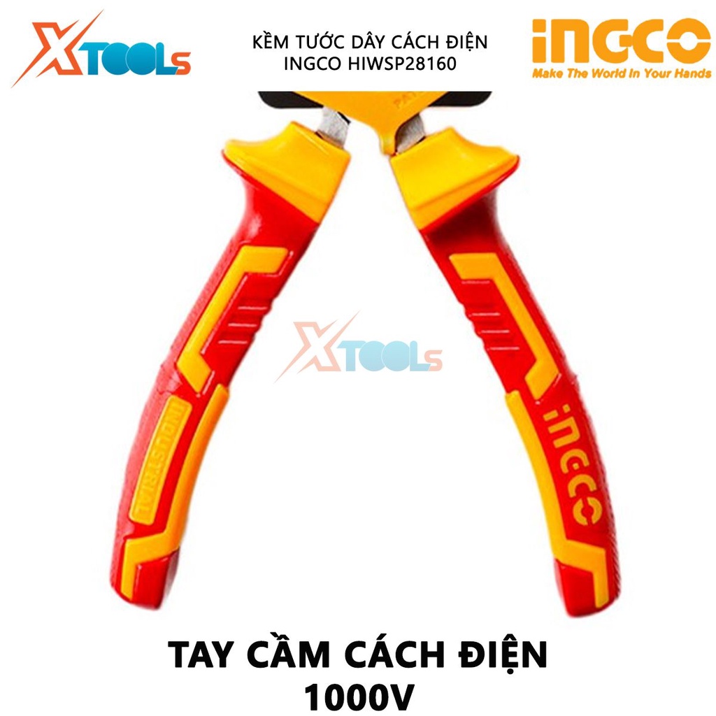 Kìm tuốt dây điện cao cấp cách điện INGCO HIWSP28160 | kềm cắt tuốt dây điện chiều dài kìm 6&quot; (160mm) tay cầm cách điện