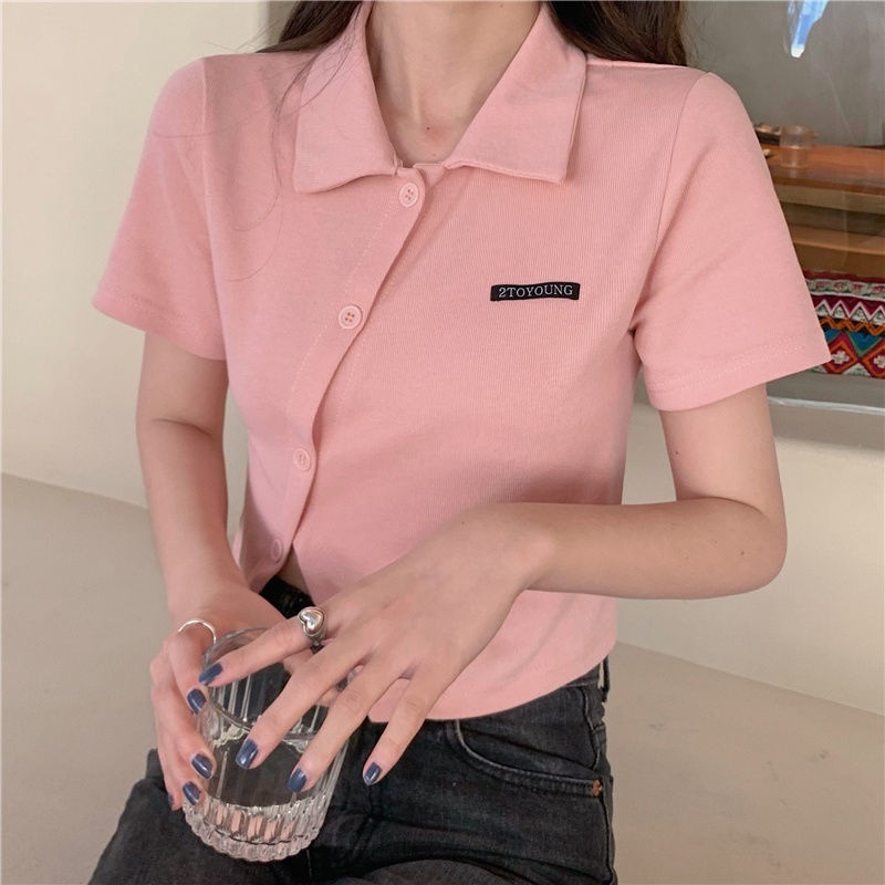 Áo Sơ Mi Ngắn Tay Cổ Bẻ Phong Cách Hong Kong Thời Trang Nữ