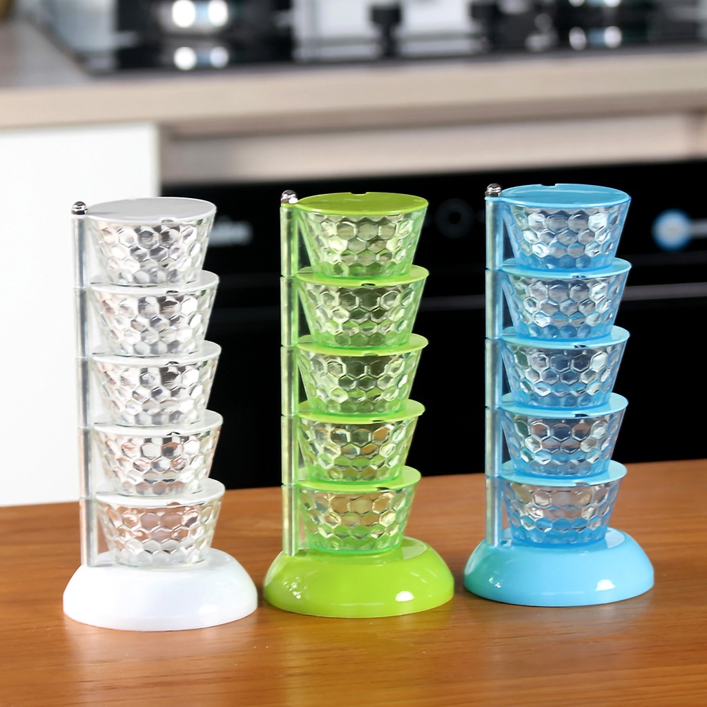 Hộp nhựa đựng gia vị chia nhiều tầng xoay 360 độ cho nhà bếp
