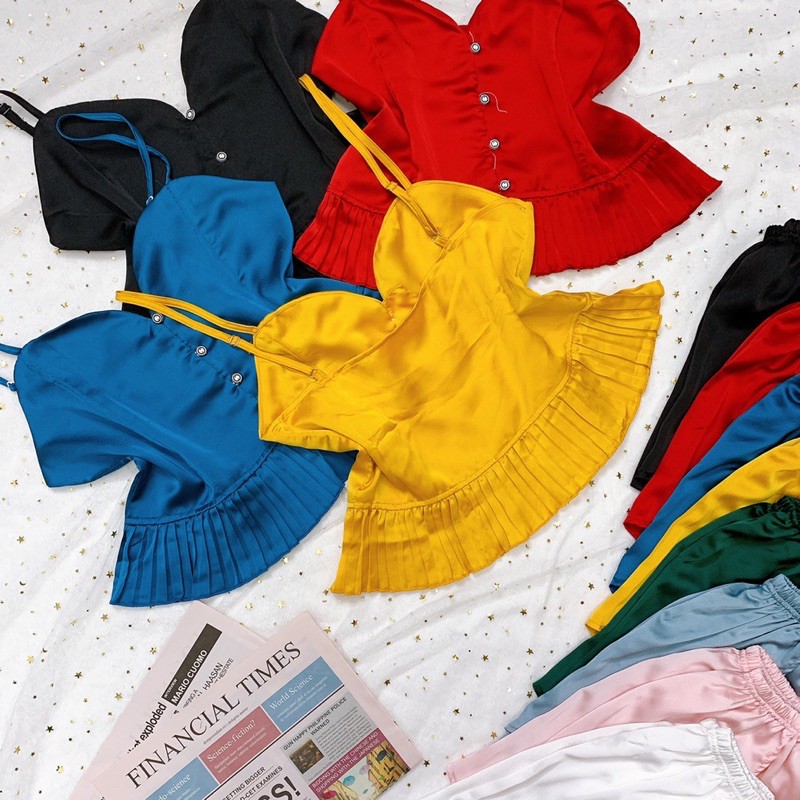 Đồ ngủ nữ sexy  Freeship  Đồ ngủ nữ sexy satin mềm mịn áo 2 dây Freesize dưới 60kg - Linqu Sleepwear