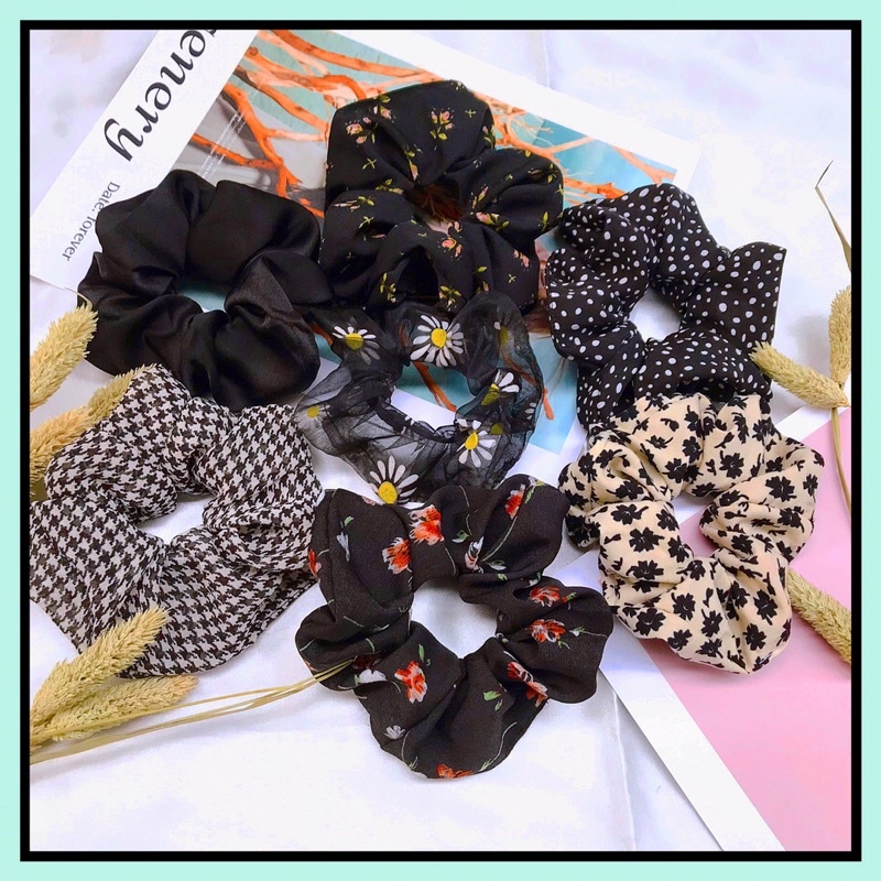 Dây cột tóc Scrunchies tone màu Trắng Đen huyền bí phong cách mới cho nữ