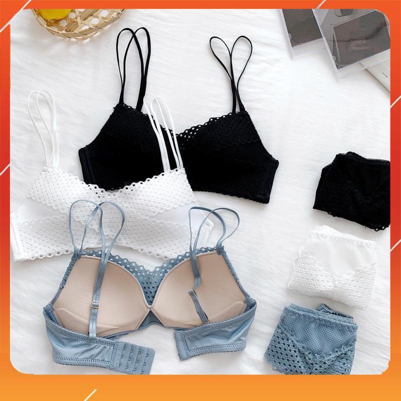 Set bộ đồ lót nữ phối ren áo không gọng, có đệm mút, quần phối màu sexy, Mã B19208