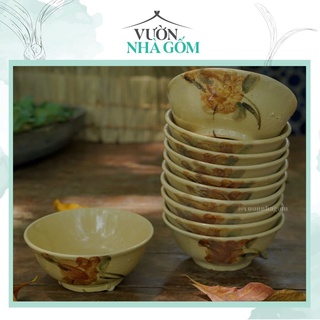 Set 10 cái tô vẽ bông nâu, tô ăn bún, đựng canh,nhỏ hoa nâu- Vườn Nhà Gốm