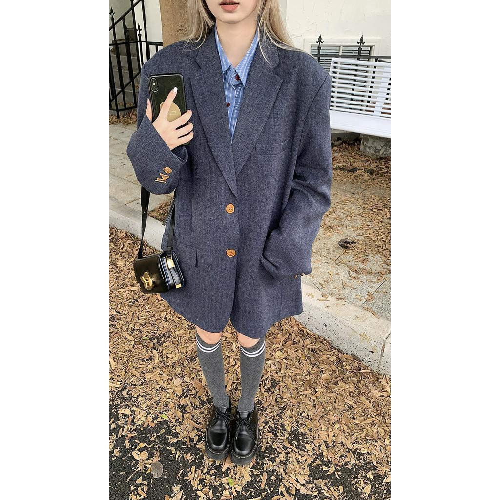 Đầm Sơ Mi Dáng Chữ a Dài Tay Dáng Rộng Phối Áo Khoác blazer Thời Trang Sành Điệu 67627