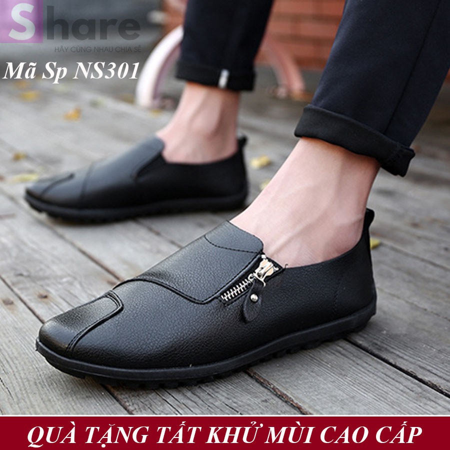 TẶNG TẤT LƯỜI CAO CẤP - Giày Lười Nam Hàn Quốc Màu Đen