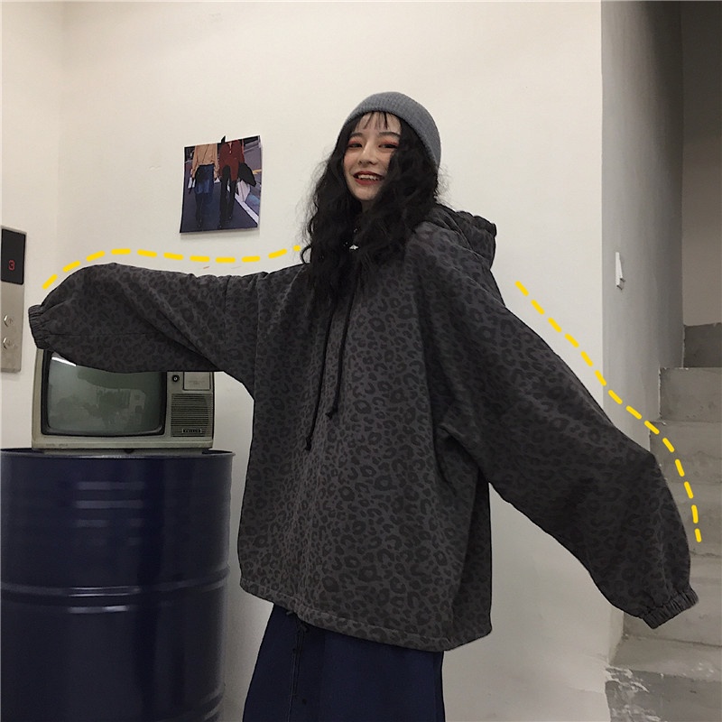 Áo hoodie nam unisex thời trang ulzzang hàn quốc, Áo hoodie nữ form rộng oversize mặc nhà đi học màu xám da báo ulzzang