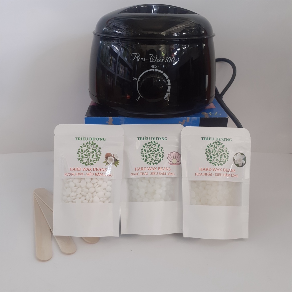 Combo nồi nấu sáp wax lông Prowax100 + Sáp wax lông cao cấp hương thơm 50g + 3 que lấy sáp - Bộ Tẩy Lông, KM đồ dũa móng