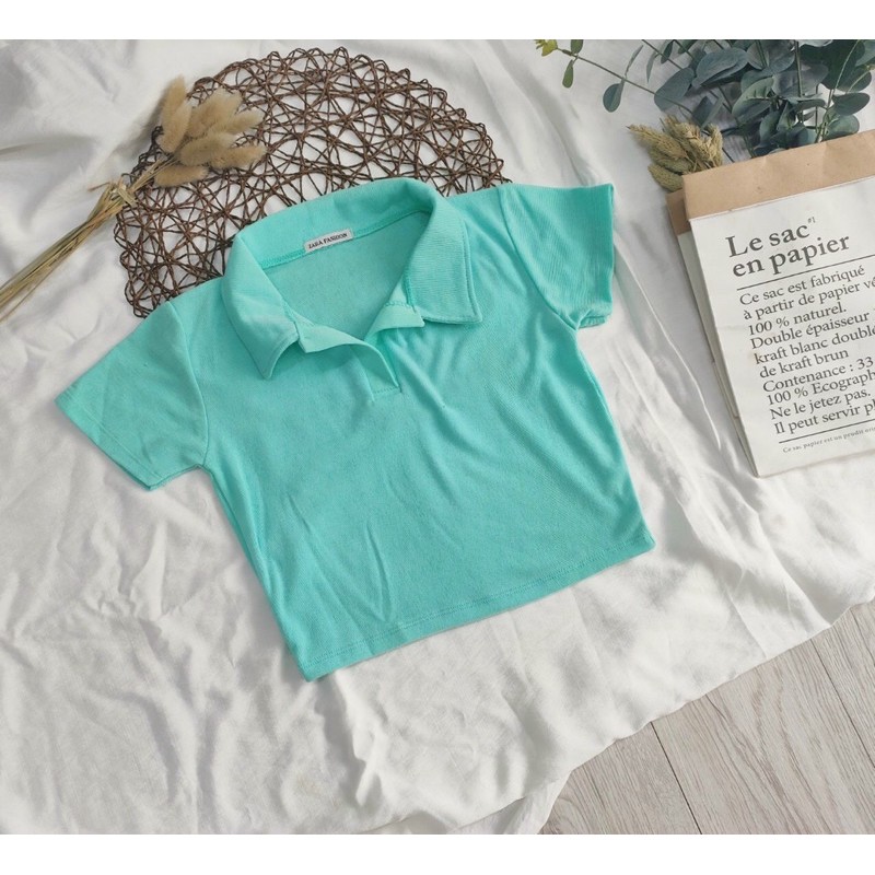 Áo croptop body cổ bẻ, ảnh thật trải sàn