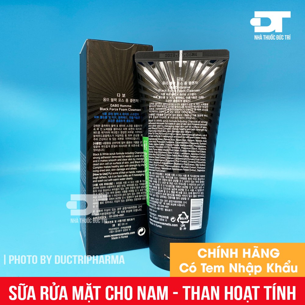 [CHÍNH HÃNG] Sữa rửa mặt than hoạt tính hỗ trợ giảm mụn, sạch nhờn cho nam DABO Black Force