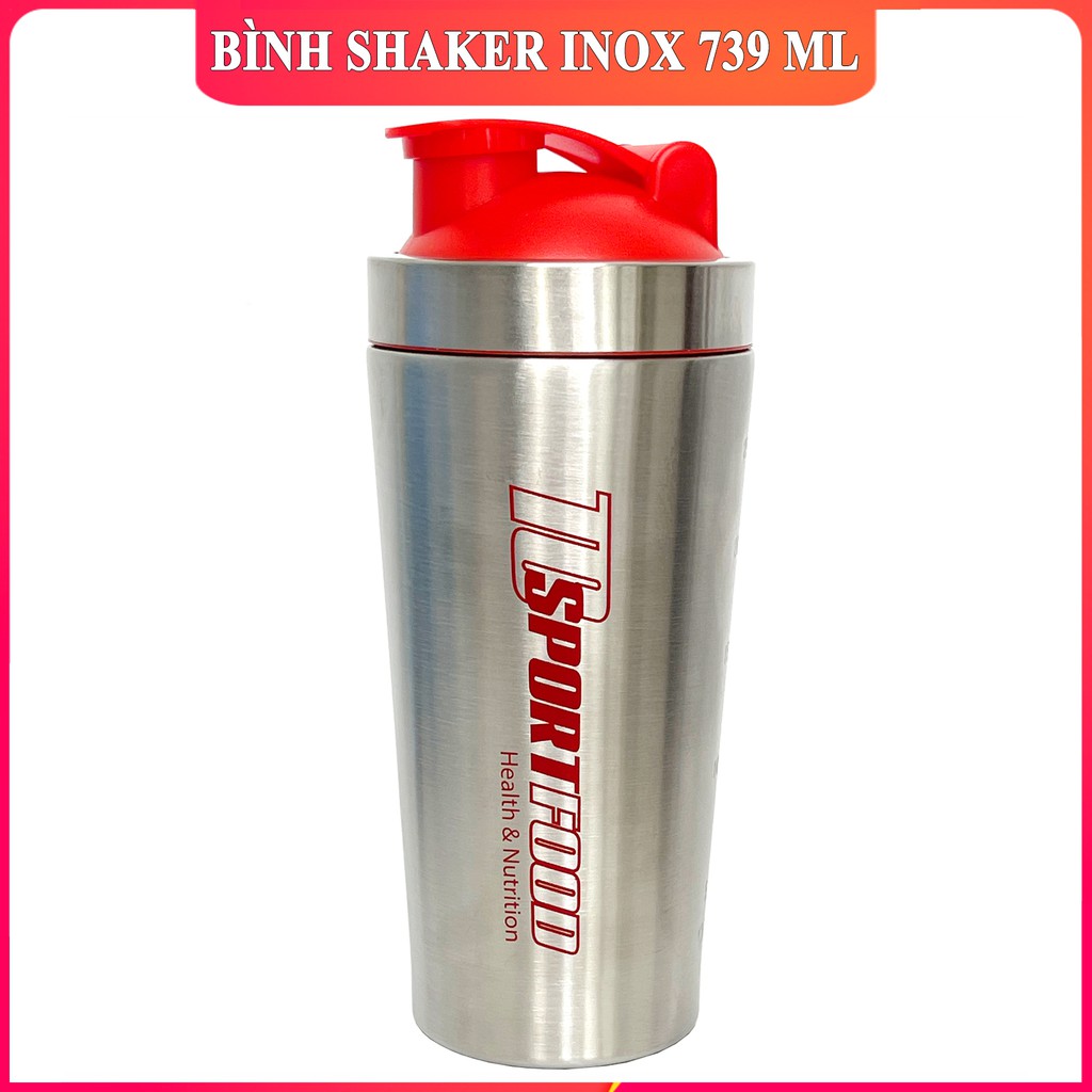 Bình lắc Shaker bằng INOX pha sữa cho người tập GYM hiệu TCSPORTFOOD - Bình nước thể thao Shaker 739 ml