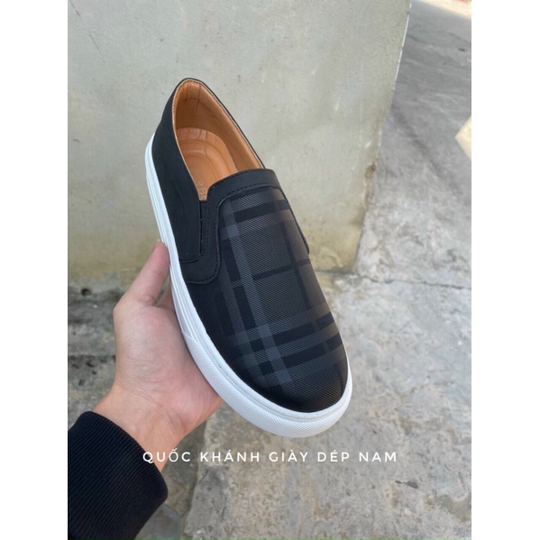 Giày thể thao slipon burberry siêu cấp , giày lười đen kèm hộp