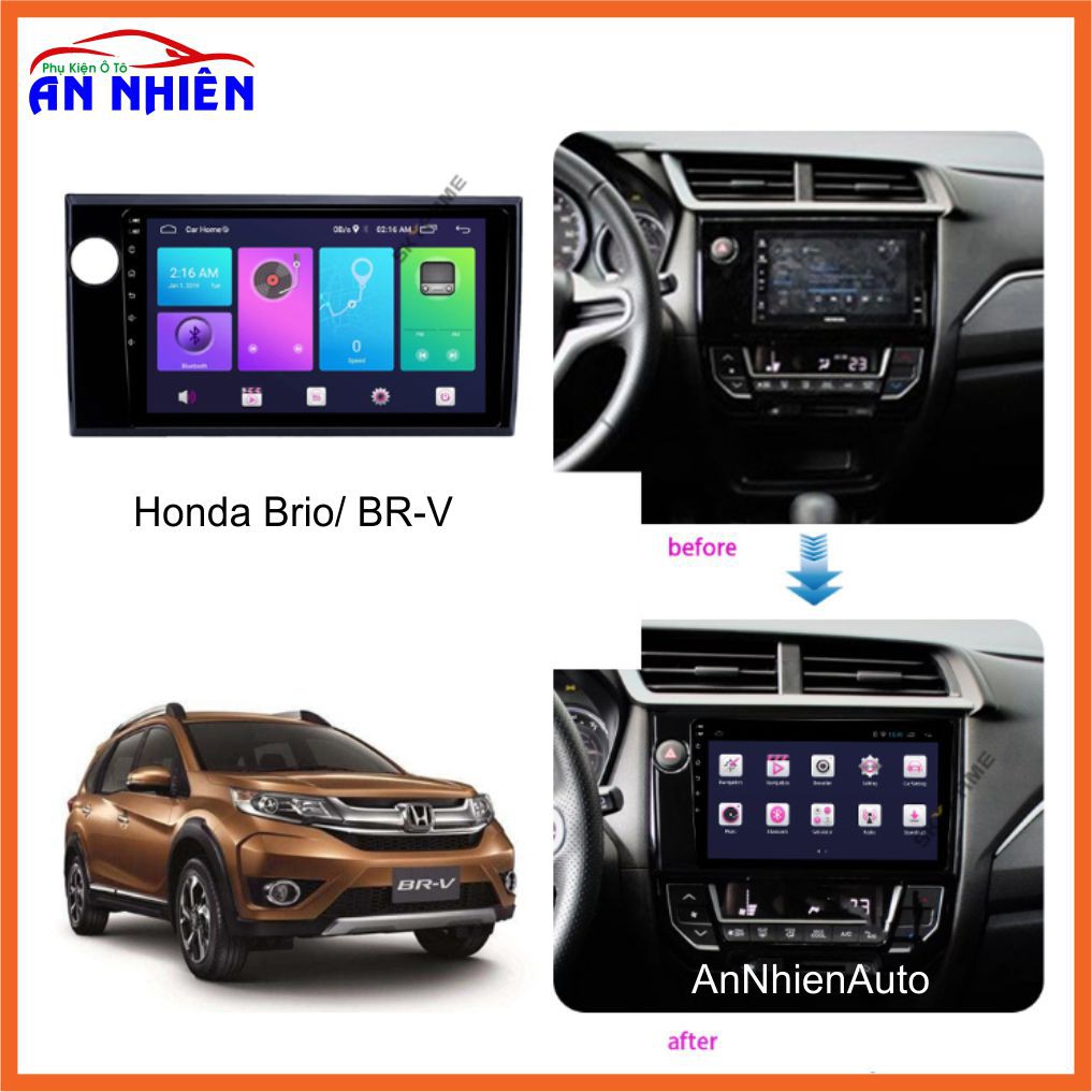 Màn Hình 9 inch Cho Xe BRIO/ BR-V - Màn Hình DVD Android Tặng Kèm Mặt Dưỡng Giắc Zin Cho Honda Brio/ BR-V