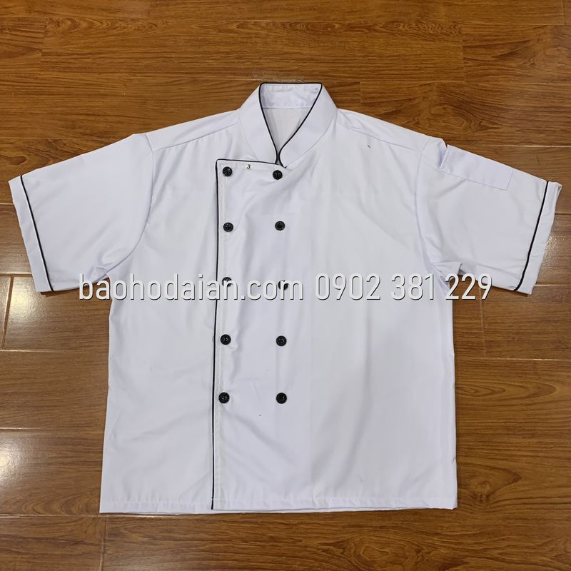 Áo đồng phục đầu bếp tay ngắn có viền thiết kế trẻ trung