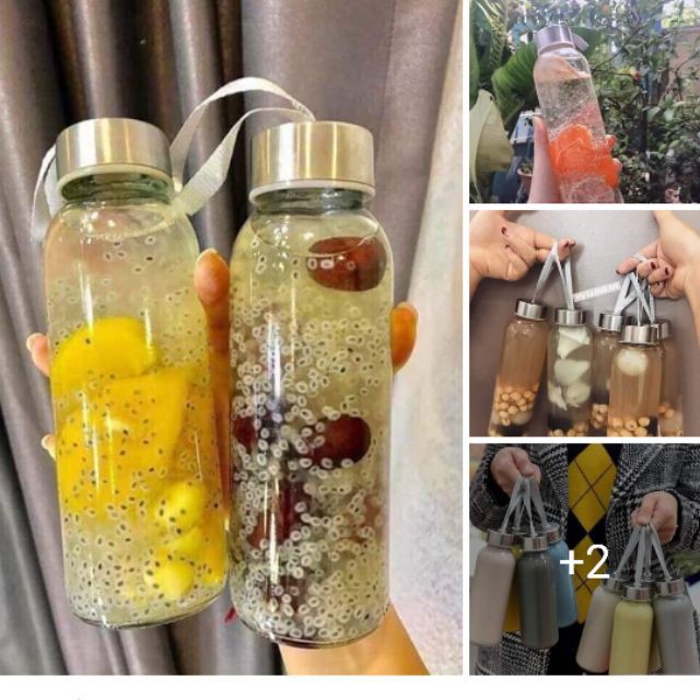 Bình Đựng Nước Detox Thủy Tinh Rắn Chắc Có Dây - HÀNG NEW HOT