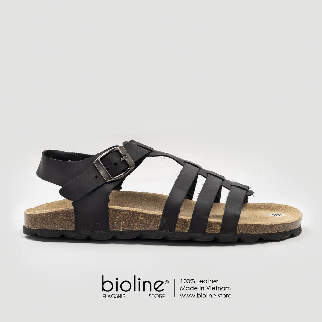 [DA BÒ THẬT] D12-Dép da bò quai ngang Birken Bioline Unisex (Đế trấu)