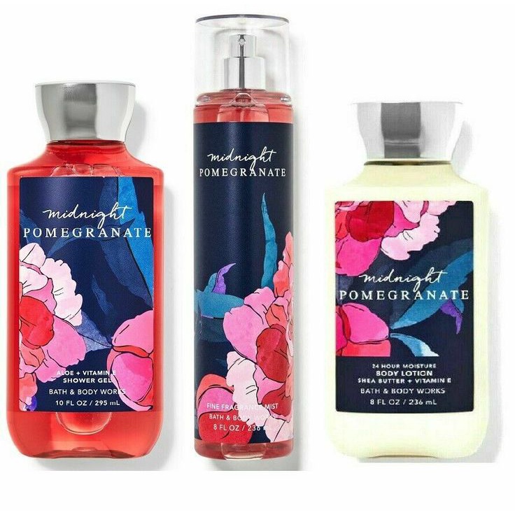 Bộ Sản Phẩm Sữa Tắm- Xịt Toàn Thân  Midnight Pomegranate Bath And Body Works Shower Gel 295ml