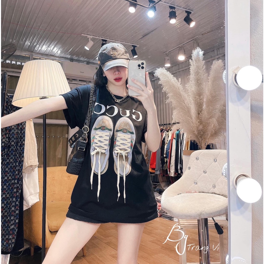 Áo phông nữ họa tiết đôi giày buộc dây thật, Áo thun Gucci Unisex chất cotton mịn thấm hút mồ hôi TTS13 | BigBuy360 - bigbuy360.vn