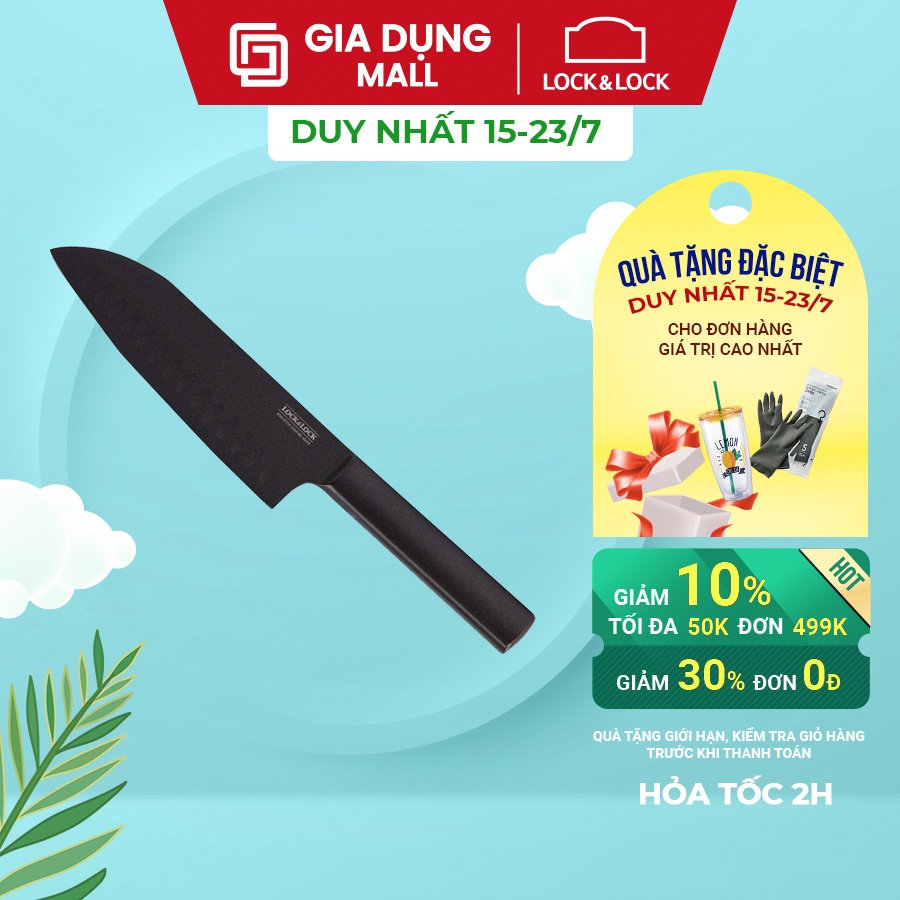 Dao nhà bếp không gỉ siêu sắc bén Santoku Knife Lock&Lock Màu Đen CKK312 - Hàng Chính Hãng