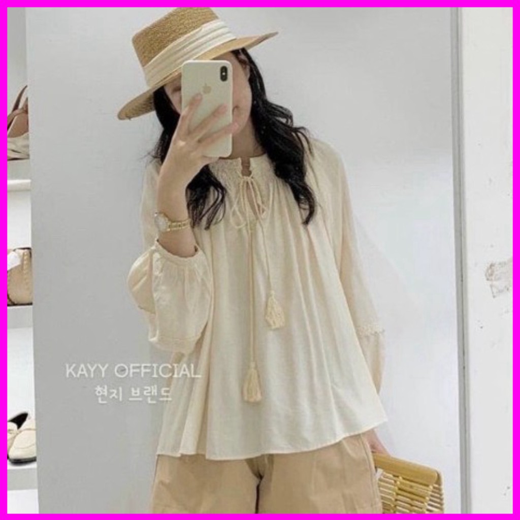 Áo babydoll cổ ren tay bèo tiểu thư Ulzzang  A 211- Có ảnh thật + video thật freeship