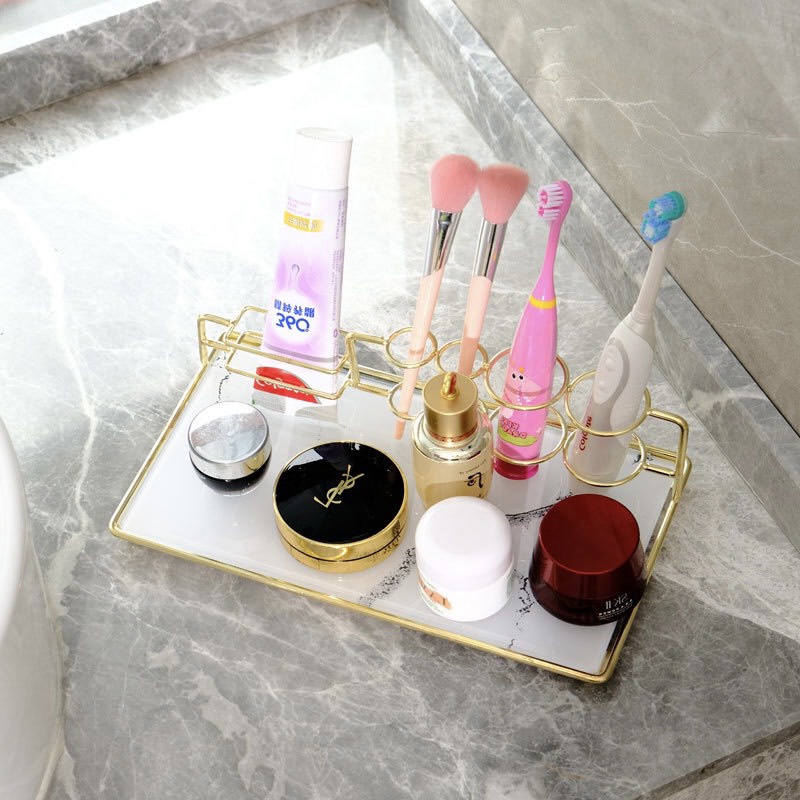 Kệ nhà tắm mặt đá viền kim loại màu Gold