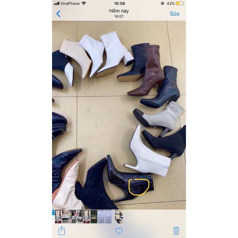 boot nữ da bóng dập vân cá sấu