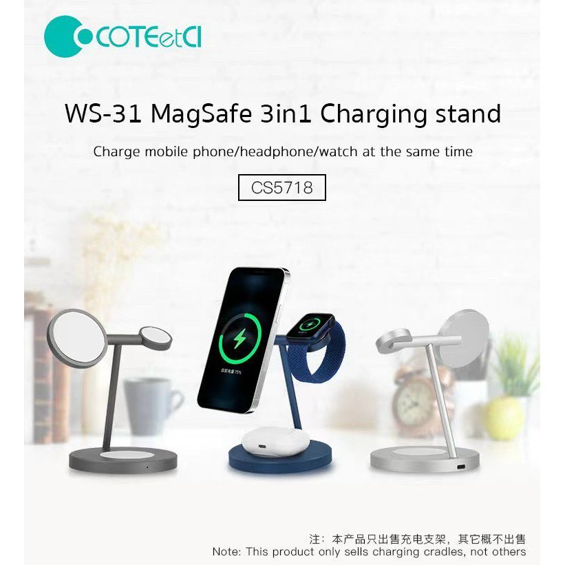 Đế Sạc Coteetci 3 in 1 nhôm nguyên khối iPhone/ iWatch/ Airpods Chính Hãng Coteetci - Dock sạc