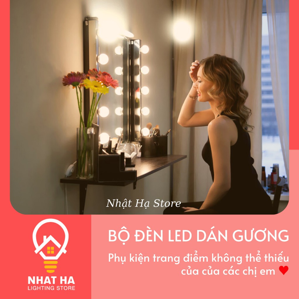 [VIDEO + ẢNH THẬT] Bộ 10 Bóng Đèn Led Gắn Gương Bàn Trang Điểm, Trang Trí Gương BL030 - Tăng Giảm Ánh Sáng 5 Chế Độcon q